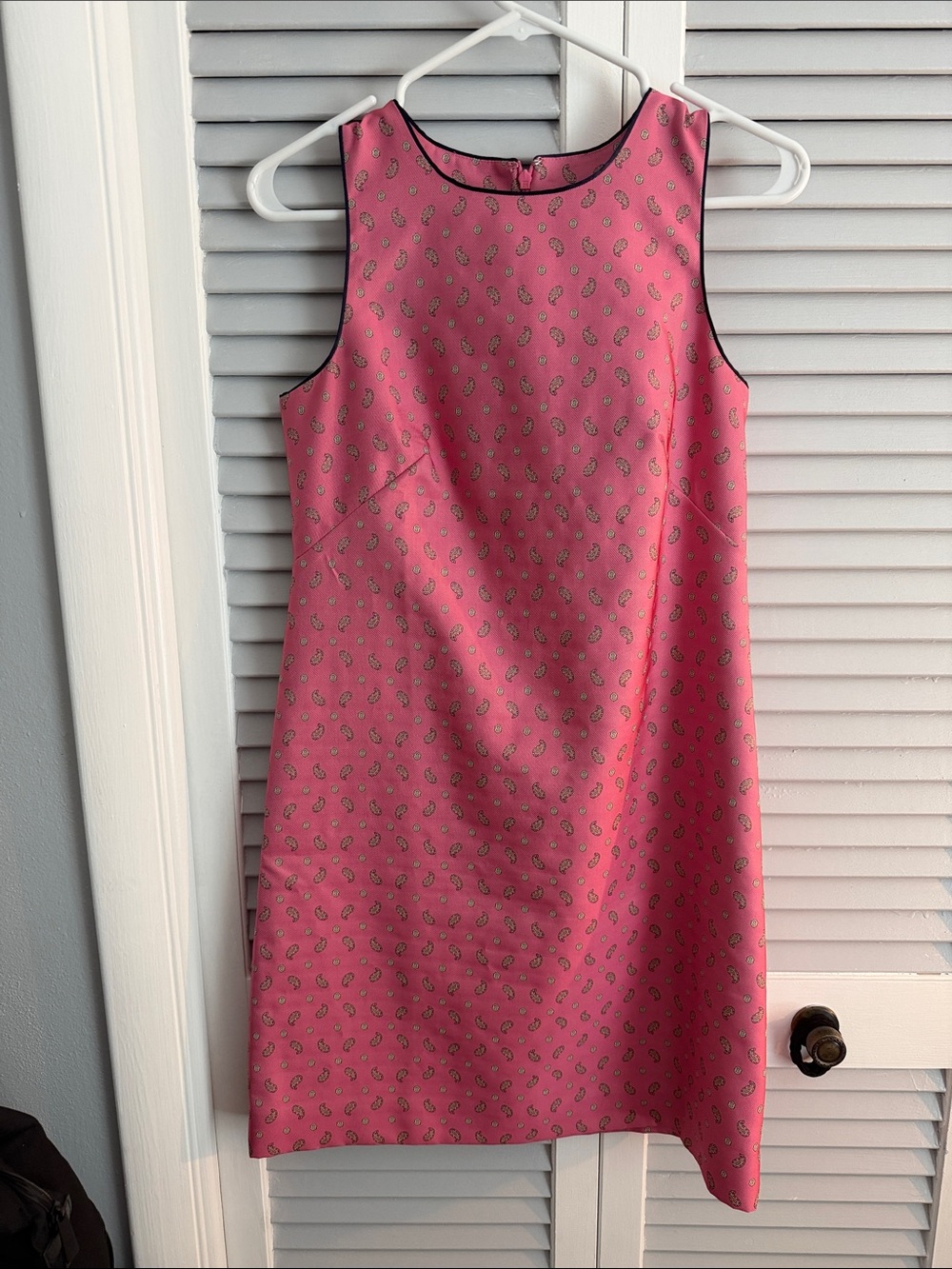J. Crew Pink Paisley Sleeveless Shift Dress with navy Trim